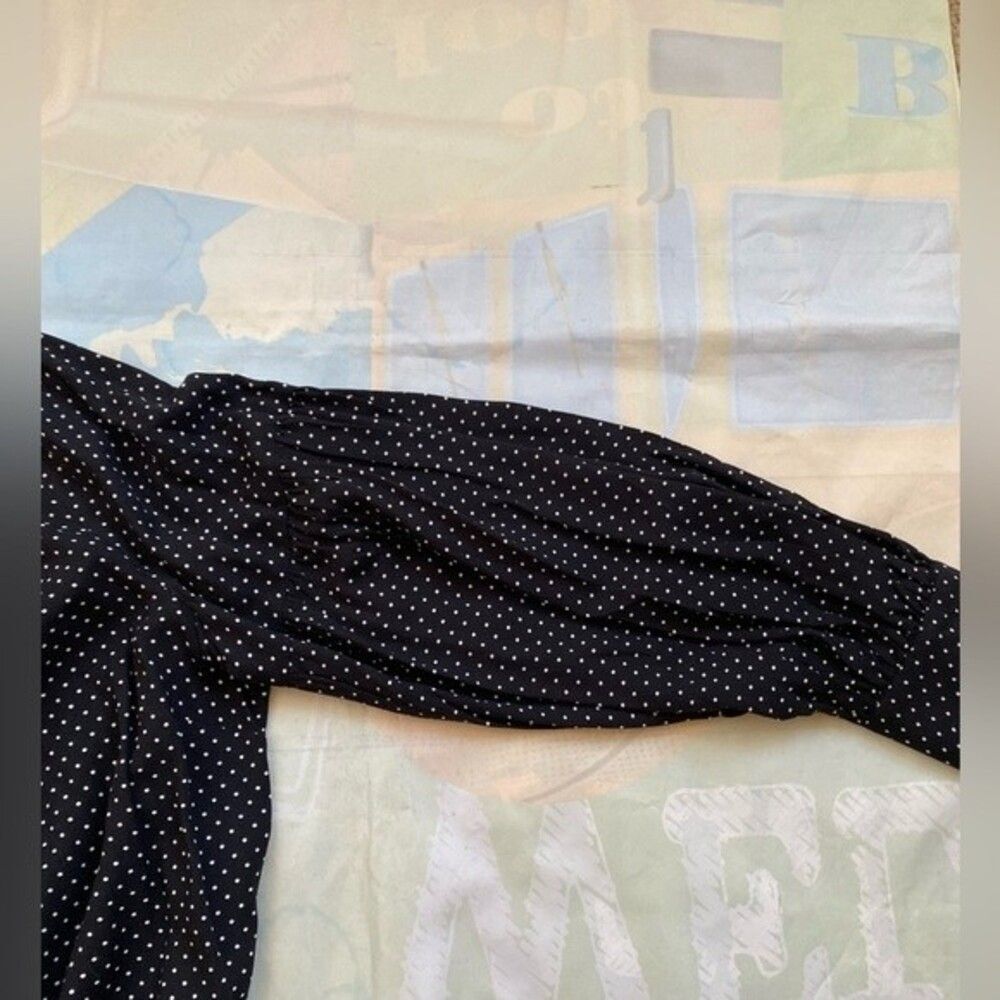 H&M Women’s Black Polka Dot Blouse Tie Neck Long Sleeve Gathered Sleeve Top - Picture 13 of 14